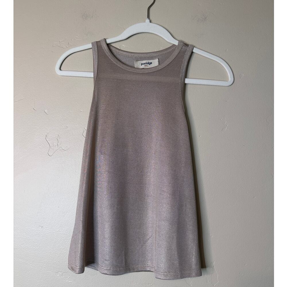Porridge Anthropologie Metallic Shine Small Ribbed Racerback Tank Taupe XXS